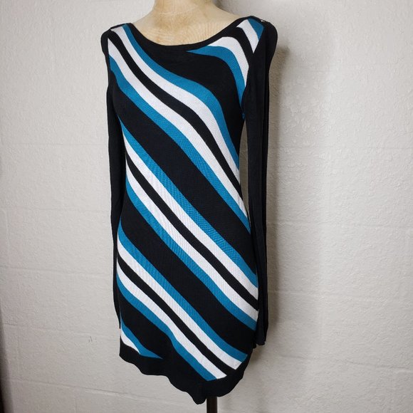 WHBM Black and Blue Asymmetric Hem Sweater Dress S - Picture 3 of 16